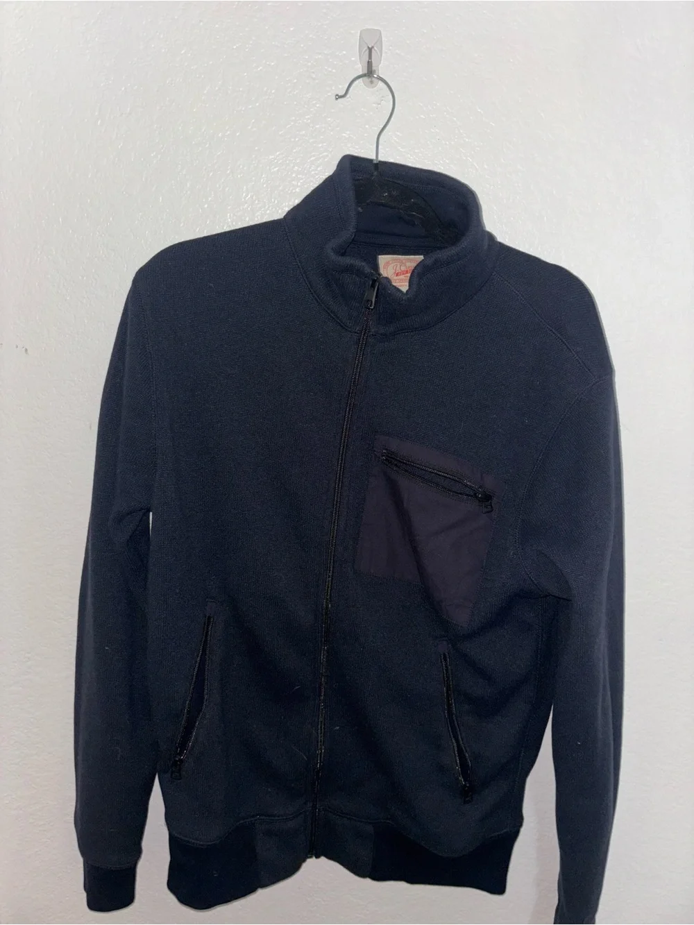 Vintage J Crew Men's Navy Full-Zip Sweater Jacket
